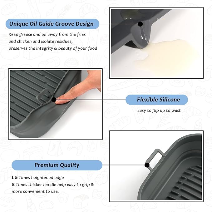 [2 Pack] Silicone Air Fryer Liners Square - Reusable Airfryer Basket - Easy to Clean Air Fryers Pot for 5.8 to 8 Qt Large Air Fryer Baking Tray Oven Accessories, 8.5 Inch
