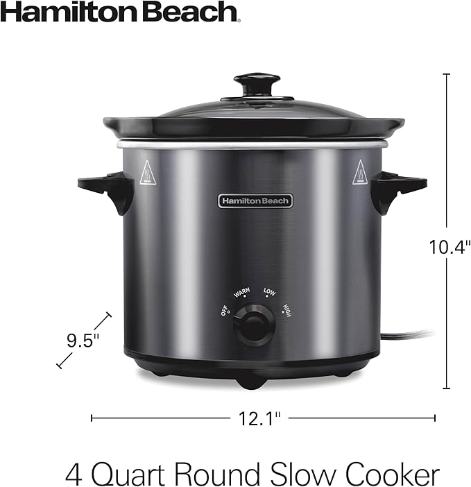 Hamilton Beach 4-Quart Slow Cooker with 3 Cooking Settings, Dishwasher-Safe Stoneware Crock & Glass Lid, Brushed Gray(33240)