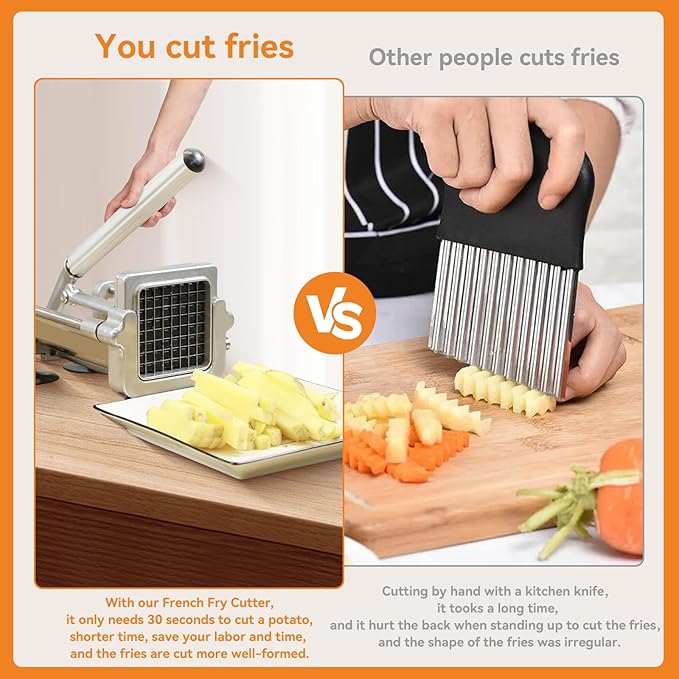 Commercial French Fry Cutter Stainless Steel.Potato Cutter for French Fries with 1/2Inch Blade, Commercial French Fry Cutter Manual Potatoes Cutting Machine with Suction Feet.
