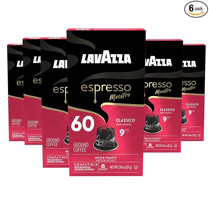 Lavazza Espresso Classico Medium Roast 100% Arabica Aluminum Capsules Compatible with Nespresso Original Machines 10 count (pack of 6), Value Pack – Packaging may vary