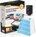 BRODI 18 Combo Pack Travel Vacuum Bags with Pump - Space Saver & Travel Essentials, Clothing & Luggage Vacuum Seal Bags