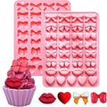 2PCS Silicone Molds Candy Bow Chocolate Silicone Mold Lip Chocolate Mold Heart Chocolate Molds, 33 Cavity Heart Shaped Mold for DIY Resin Product, Baking, Candy, Candles Pink
