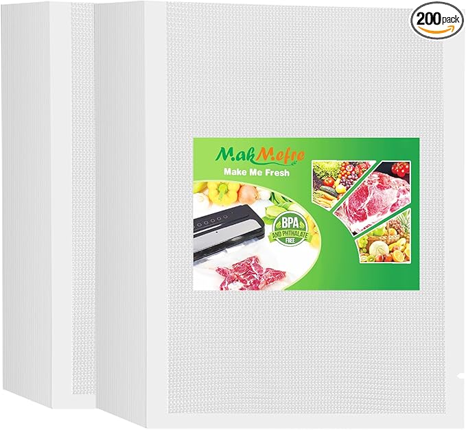 MakMeFre 200 Quart Size 8" x 12" Vacuum Sealer Bags with BPA Free and Heavy Duty,Great for Food Storage Vaccume Sealer PreCut Bag