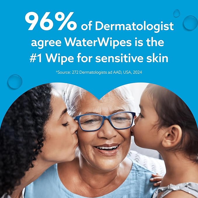 WaterWipes Sensitive+ Newborn & Baby Wipes, 3-In-1 Cleans, Cares, Protects, 99.9% Water, Unscented & Hypoallergenic, 240 Count (4 Packs)