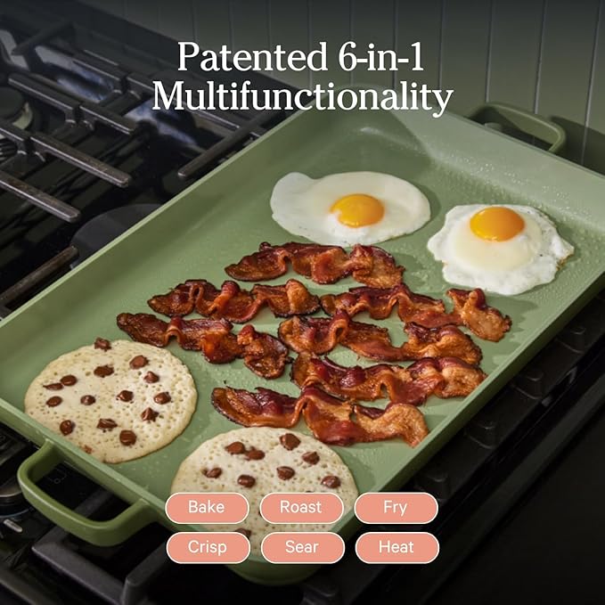 Our Place Griddle Pan - Versatile Nonstick Ceramic Sheet Pan & Stovetop Griddle | Toxin-Free, Dual-Use, with Ergonomic Handles | 5 Qt Capacity, Oven Safe up to 450°F | Sage