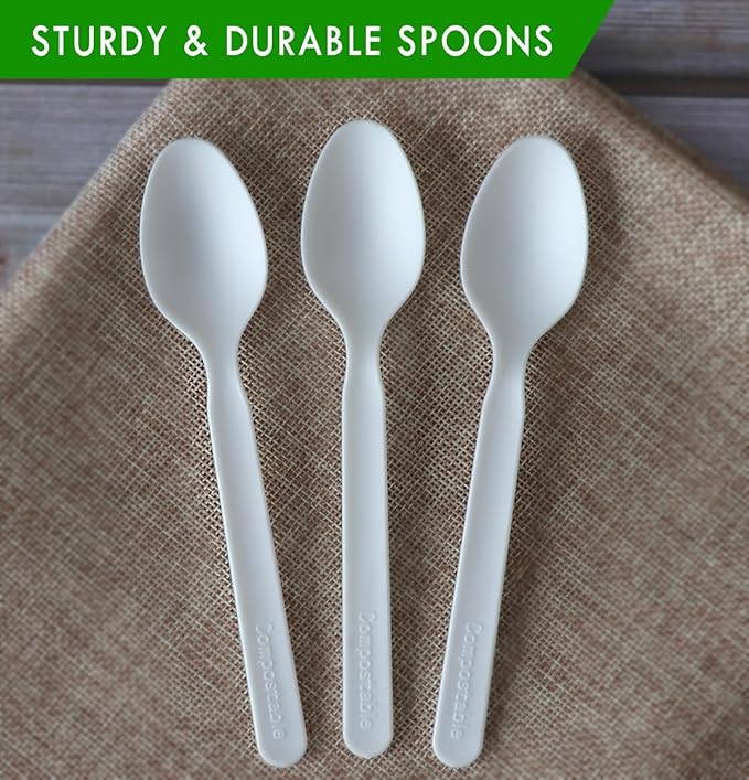 GreenWorks 200 Count Heavy-duty Compostable spoons, BPI Certified Large Disposable Flatware Utensils Spoon (Pack of 2)