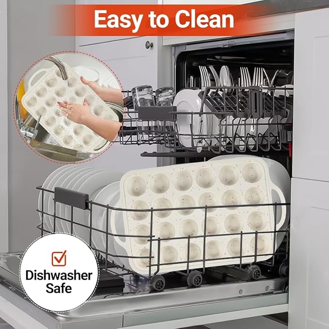 CAKETIME Mini Muffin Pan, Metal Reinforced Frame Mini Cupcake Pans 24 Cups Nonstick Muffin Silicone Molds with Handle for Baking Muffins, Cupcakes, Egg Bites 2 Pack