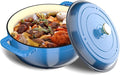 VINGLI 7.5QT Enameled Cast Iron Round Dutch Oven Pot with Lid, NonStick Casserole Pot with Dual Handles & Silicone GlovesRed, Oven Safe up to 500°F or on Stovetop, Dutch Oven for Bread Baking, Blue