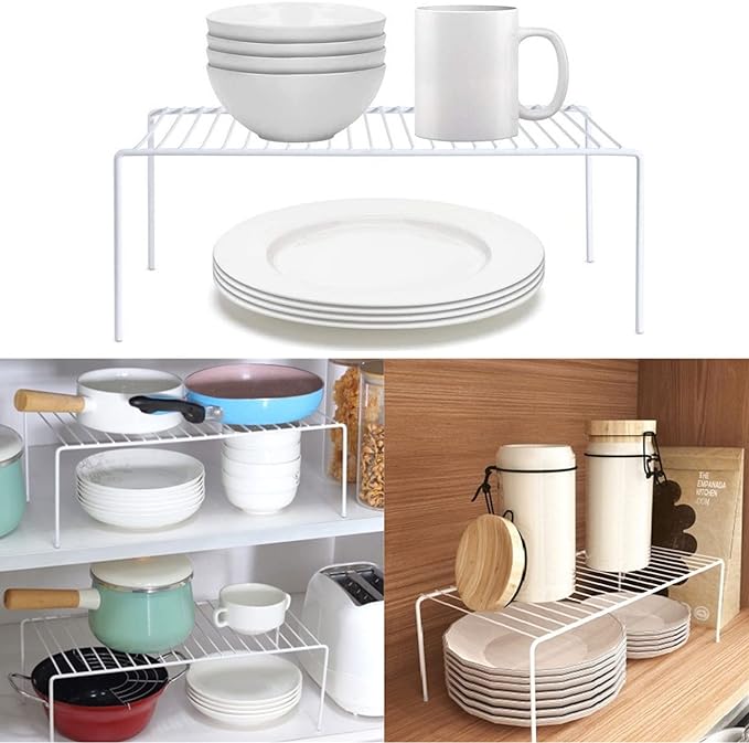 Cabinet Storage Shelf Rack Set of 6, Medium (13 x 9.4 inch) Rustproof Metal Wire Kitchen Cabinet Organizer and Storage, Cupboard Spice Shelf Rack for Plate, Dish, Counter & Pantry Organization