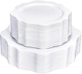 100 PCS White Disposable Plates for 50 Guests, Scalloped Plastic Plates Include 50 Dinner Plates and 50 Dessert Plates for Party, Wedding