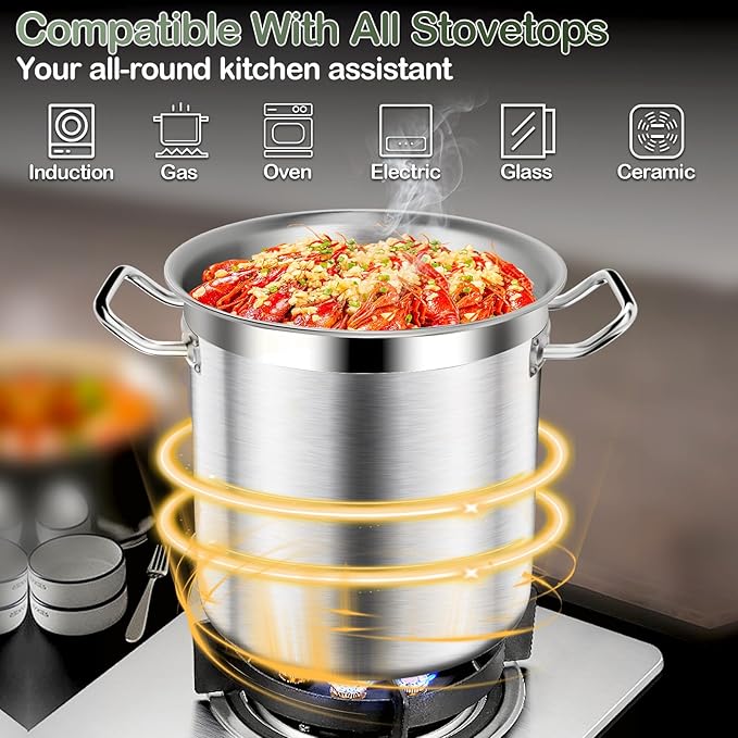 Stainless Steel Stockpot with Lid, 75QT Large Stock Pot Heavy Duty Tri-Ply Bottom Commercial Grade Stock Pot & Stockpots for Boiling Cooking Soup Stew Canning Cookware Sauce Cooking Pots