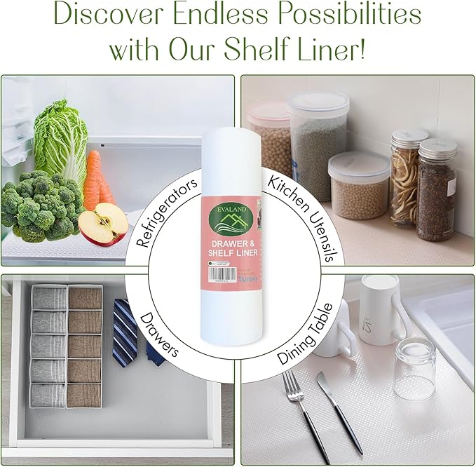 EVALAND 15.75" x 33 FT Non-Slip Shelf Liner, Non-Adhesive, BPA-Free, Waterproof Pantry Liner for Shelves, Easy to Cut, Oil-Proof Shelf Liners for Kitchen, Cabinets, Drawers, Refrigerator, Clear