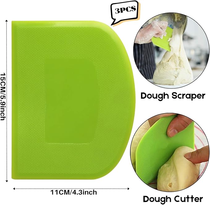 SURDOCA Dough Bench Scraper - 3P 5.9x4.3" Plastic Flexible Bowl Scraper, Sharp Edge & Angles Cake Scraper. Non-Slip Bakeware Decorating Tools Sculpting & Modeling Tools - White+Pink+White