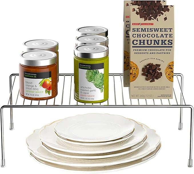 Kitchen Cabinet Shelf Organizer Set of 6, Medium (13 x 9.4 inch) Metal Wire Pantry Storage Shelves, Dish Plate Racks for Cabinets, Freezer, Counter, Cupboard Organizers and Storage, Chrome