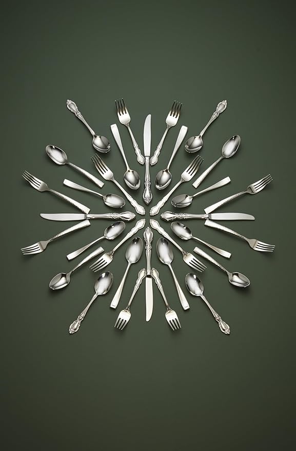 Oneida Silverware Set For 8, Dover 45-Piece Fine Flatware Set with Serving Utensils, Service For 8, 18/10 Stainless Steel, Ornate Pattern, Dishwasher Safe, Knives Spoons & Forks Set (Silver 45 Pieces)