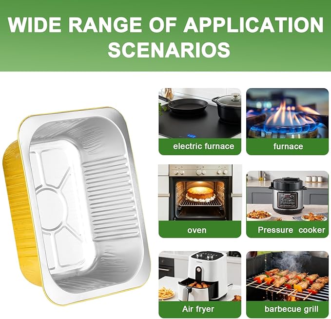 40 Pack 3LB Gold Aluminum Foil Pans with Lids Heavy Duty 8.6"×6.6"×2.4" Foil Food Containers with Lids, Tin Foil Pans for Baking, Meal Prep, Freezer, Heating and Takeout