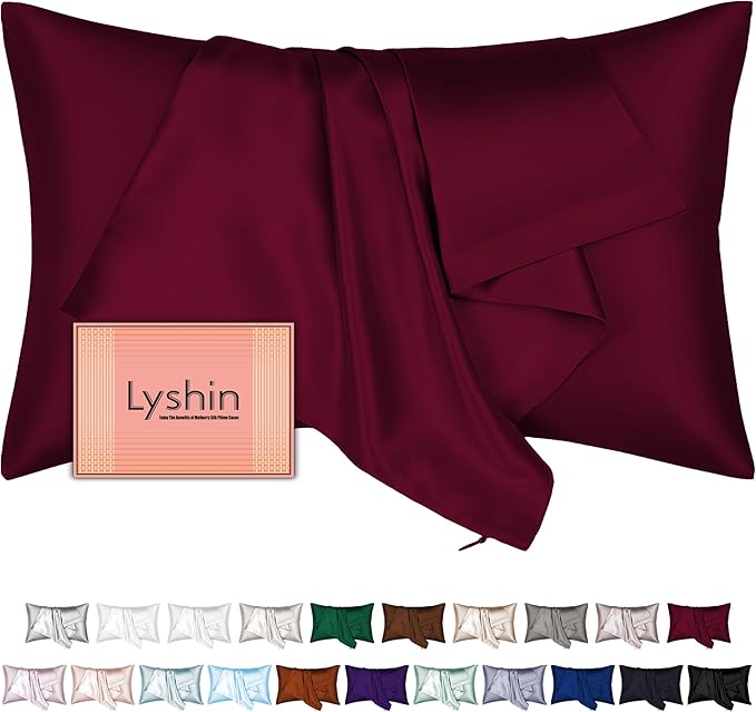 Mulberry Silk Pillow Cases Standard Size with Hidden Zipper, Ultra Smooth and Soft Breathable Cooling Silk Satin Pillowcase for Hair and Skin, Gifts for Women Men (Burgundy Red, 20x26 Inches, 1 Pack)