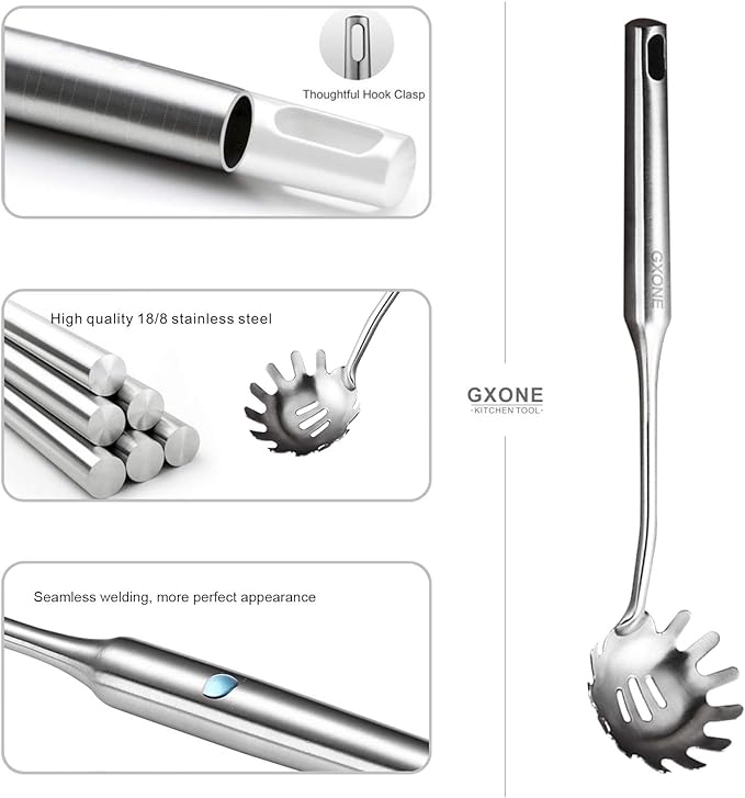Spaghetti Spoon,304 Stainless Steel Pasta Spoon,Silver/13.8Inch