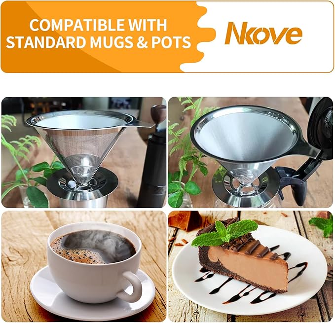 Pour Over Coffee Dripper Stainless Steel Reusable Filter Paperless Cone Coffee Maker Dripper for 1-2 Cup