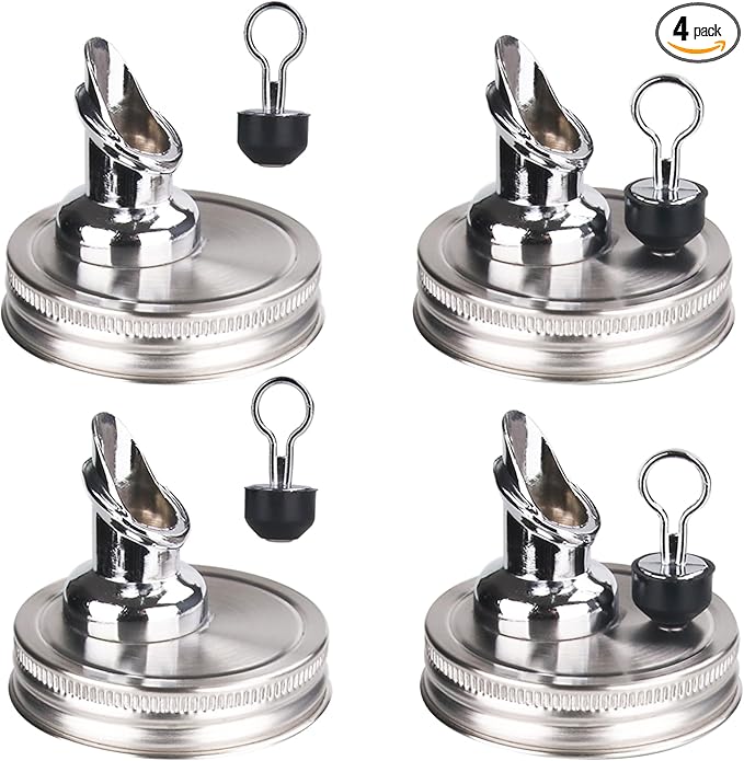 Mason Jar Pour Spouts. free flow Mason Jar Pour Spouts, mason jar for spout regular mouth size 70mm dispenser germination cover. Suitable for any liquid (4 pieces stainless)