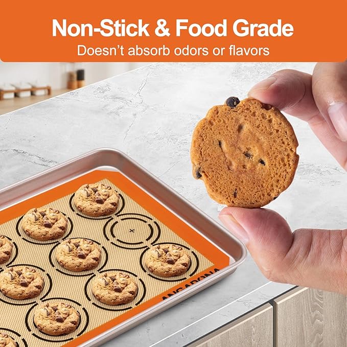 Silicone Baking Mat Sheets Set, Easy Clean &Non-Stick Food Grade Reusable Baking Mat, 2 Half Sheet Cookie Baking Mats Silicone for Oven, Make Macarons, Cookies and Pastry Mat