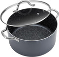 BEZIA 8 Quart Cooking Pot, Large Non Stick Induction Stock Pots with Lid, All Stove Compatible, 8 QT Aluminum Soup/Stew Pot For Families of 3–5, Grey
