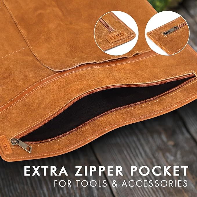 ELIZO Leather Knife Roll Bag Professional Chef Knife Case, Durable Knife Sheath Holder, Cooks & Culinary Tools Carrying Storage, Portable Knife Wrap - 4 Slots (Palomino)
