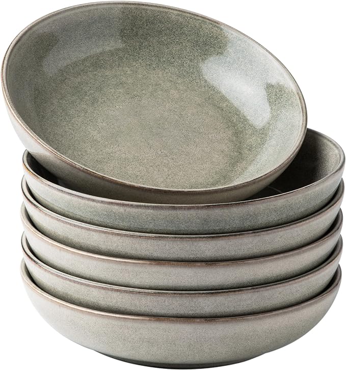 AmorArc 8.5'' Large Pasta Bowls, 36oz Stoneware Pasta Serving Bowls Set of 6 for Kitchen, Wide Bowls for Pasta,Salad,Oatmeal, Microwave Safe, Reactive Glaze