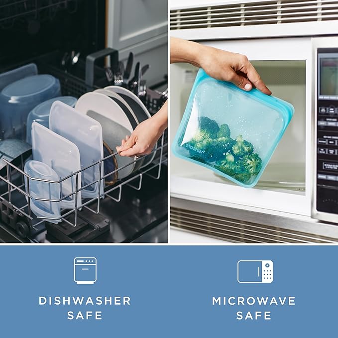 Stasher Premium Silicone Reusable Food Storage Stand-Up Mid Bag, Lavender, Microwave, Sous Vide, Dishwasher, Oven and Freezer Safe, BPA Free, Leak-free, Eco-friendly, 56 Oz