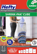 Hefty Shrink-Pak Vacuum Storage Bags – For Clothes, Pillows, Towels, Blankets & More – Space Saver Vacuum Suction Sealer Bags for Home or Travel – 4 Jumbo Cubes, 43.5 x 34 x 18 Inches