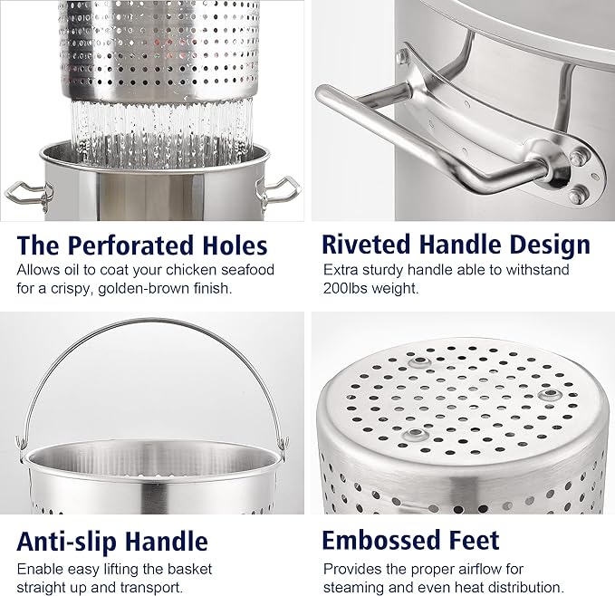 ARC 32QT Stainless Steel Stock pot 6-Piece For Seafood Boil Pot with Basket and Steamer Rack,Cookware for Crawfish Crab Shrimp Lobster Boiling Pot, Turkey Fryer Pot, Tamale Steamer Pot with Strainer