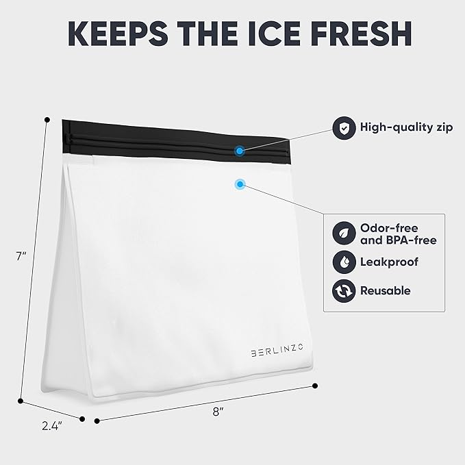 BERLINZO Reusable Ice Storage Bag - Freezer Safe Leak Proof Silicone and Plastic-Free Lunch Bag for Ice and Food Storage - BPA-Free - 2 Pack