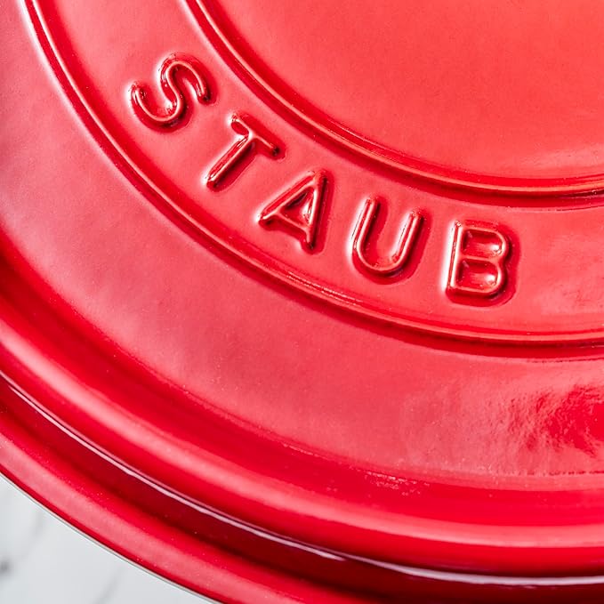 STAUB Cast Iron Dutch Oven 4-qt Round Cocotte, Made in France, Serves 3-4, Cherry