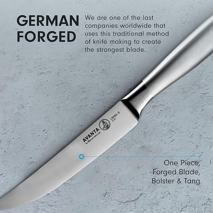 Messermeister Avanta 5” Fine Edge Steak Knife Set - German X50 Stainless Steel - Rust Resistant & Easy to Maintain - Includes 4 Steak Knives