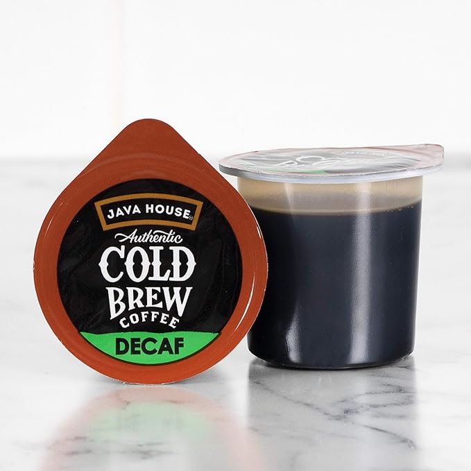 Java House Single-Serve Cold Brew Coffee Pods – Premium 100% Arabica Liquid Concentrate – Smooth & Bold Decaf Roast – 6 Pods – Ready Hot or Iced, Travel-Friendly, TSA Approved