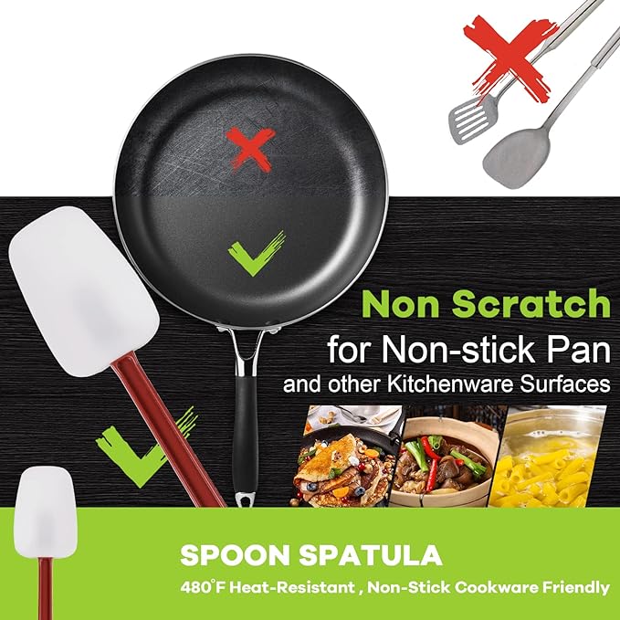 Silicone Rubber Spatula and Spoon Rubber Spatula Set of 3, High Heat Spoon, Commercial for Cooking (3 Spoonula(9.5 Inches))