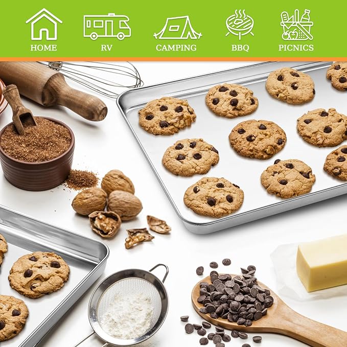 Half Sheet Pan of 2, CEKEE Stainless Steel Baking Sheet Pan Tray Cookie Sheet, Size 18 x 13 x 1 inch, Healthy & Non Toxic, Rust Free & Mirror Finish, Easy Clean & Dishwasher Safe