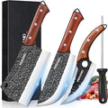 MDHAND Butcher Knife Set, 4PCS Butcher Cleaver Knife Set for Meat Cutting, Hand Forged Viking Knives Sets with Meat Cleaver, Heavy-Duty Kitchen Knives Sets for Bone BBQ Vegetable, Knives Gift for Men