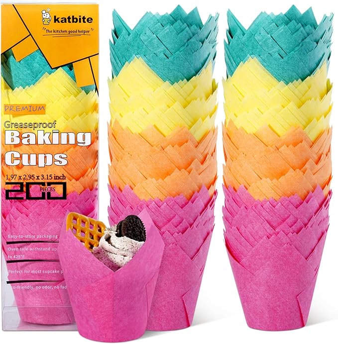 Katbite Tulip Cupcake Liners 200PCS, Muffin Liners Baking Cups, Cupcake Wrapper for Party, Wedding, Birthday