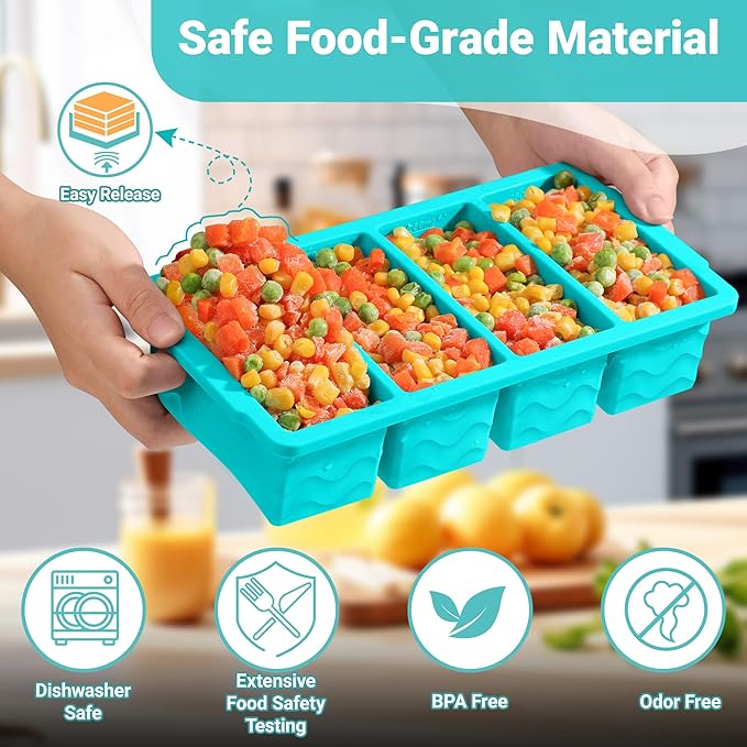 Silicone Freezer Molds for Soup with Lid, 1-Cup & 2-Cup Large Ice Cube Trays Food Storage Containers for Meal Prep, Freeze 250mL/125mL Portions – 2 Pack (1-Cup Green&2-Cup Blue)