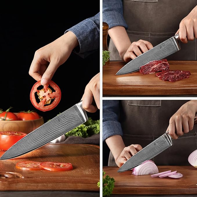 Wakoli EDIB 6-Piece Damascus Knife Set – Complete Kitchen Knives Collection | Genuine Damascus Steel Blades with VG10 Core | Ergonomic Pakkawood Handles | Professional Knife Gift Set