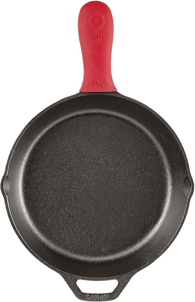 Lodge Silicone Hot Handle Holder - Dishwasher Safe Hot Handle Holder Designed for Lodge Cast Iron Skillets 9 Inches+ w/Keyhole Handle - Reusable Heat Protection Up to 500° - Red