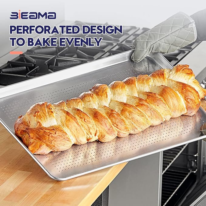 12 Pack Full Size 18" x 26" Aluminum Baking Sheet Pan Perforated, Commercial Bakery Equipment Cookie Sheets, NSF Approved Baking Tray