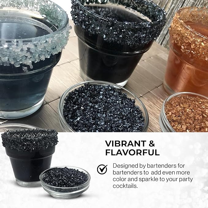 Snowy River Black, Cocktail & Margarita Sugar Rimmer - Vibrant Naturally Colored Sugar for Cocktail Rimming, Baking & Decorating, Medium Crystal - 16oz