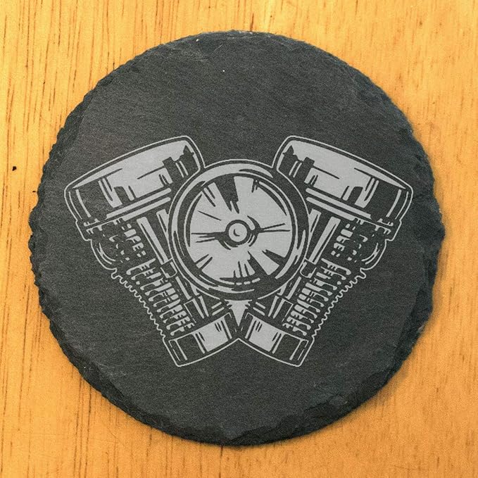 Power & Protection: V-Twin Engine Coasters for Your Ride - Round Slate - Set of 8