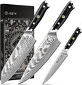 Damascus Kitchen Knife Set 3 PCS: NSF Food-Safe Japanese Knives with VG10 Steel Core, Ultra-Sharp Professional Chef Knife Set and Full Tang G10 Handle, Elegant Box