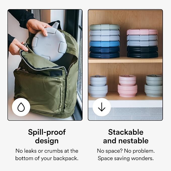 STOJO Collapsible Bowl 5 Set - Translucent Steel, 36oz - Reusable Silicone Bowl for Hot and Cold Food - Perfect for Travel, Meal Prep, To-Go Lunch, Camping & Hiking - Microwave & Dishwasher Safe