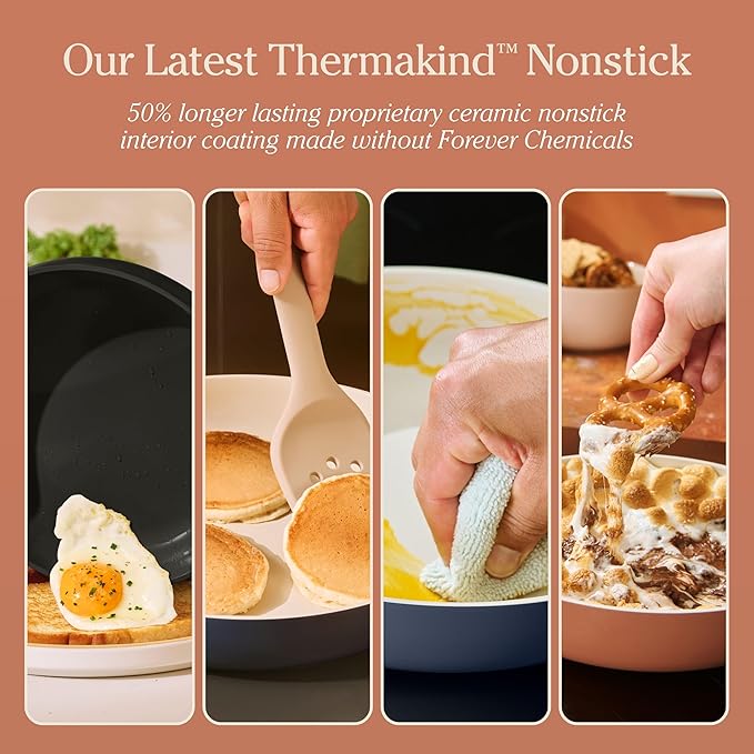 Our Place 17-Piece Essentials Complete Cookware Set - Ceramic Fry Pans, Saucepans, Sauté Pan, Stock Pot, Strainer Basket & Modular Storage | Thermakind™ Nonstick, Oven Safe up to 450°F | Blue Salt