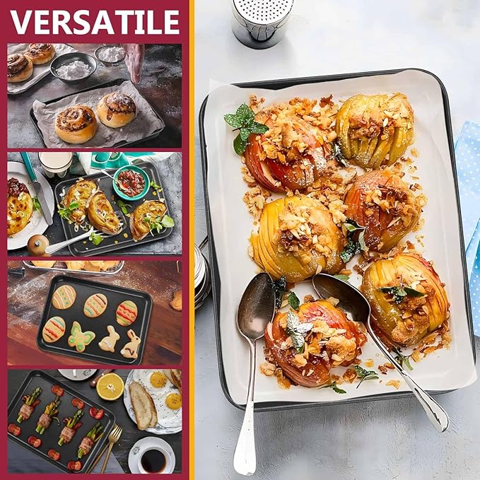 P&P CHEF 10.5 Inch Baking Cookie Sheet Pan, Carbon Steel Oven Tray, Non Stick Bakeware for Cooking Baking Bread Meat Vegetables, Sturdy & Healthy, Easy Clean, 1Pc