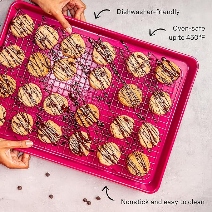 Great Jones Big Chill Wire Cooling Rack (Pepper) – 16.9" × 11.4" Heavy-Weight Aluminized Steel,Nonstick Baking Rack – Oven Safe 450 °F, Bacon & Cookie Cooling Rack – Fits Half Sheet Pans
